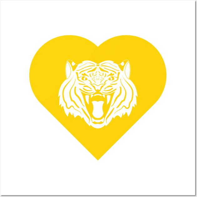 Tiger Mascot Cares Yellow Wall Art by College Mascot Designs